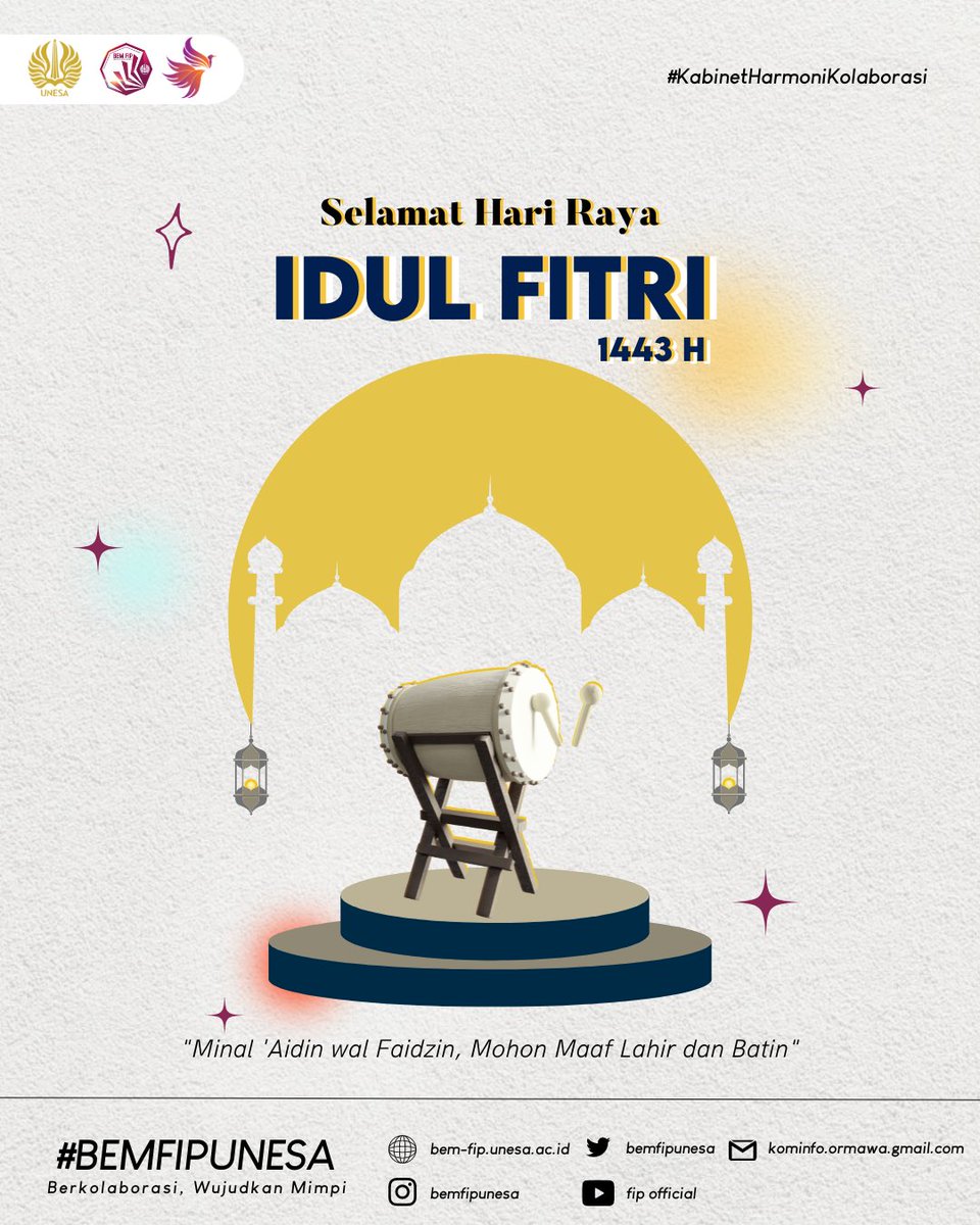 Selamat Hari Raya Idul Fitri 1443 H✨

Minal Aidzin Wal Faidzin Mohon Maaf Lahir Batin...
Jika jemari tak sempat berjabat. Jika raga tak bisa bersua. Bila ada kata membekas luka. Semoga pintu maaf masih terbuka

--------------

#BEMFIPUNESA
#KabinetHarmoniKolaborasi