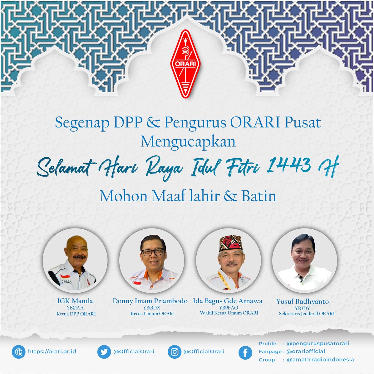 Segenap DPP &amp; Pengurus Pusat ORARI Mengucapkan Selamat Hari Raya Idul Fitri 1443 H, Mohon Maaf Lahir dan Batin.