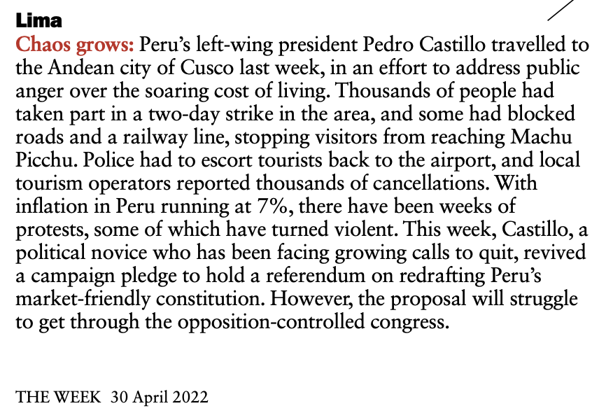What the British magazine The Week says about the political situation in #Peru, in its column on The World at a glance. https://t.co/xO1YTf0qce