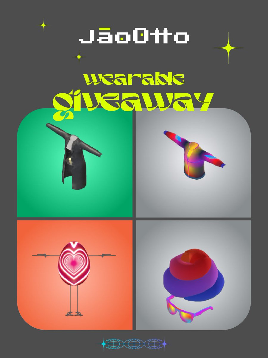 In celebration of the launch of the brand
jãoOtto, we are going to give away several items.

 🏆4 winners

#Creator #Decentraland #Wearable
#metaverse #design #branddesign
#MASSIVE #GIVEAWAY

You must:
1⃣ ♻️+❤️
2⃣ Follow <a href="/Vinix127/">vinix127</a> + @joaoOttoo
3⃣ Tag your friends
⏱️48h