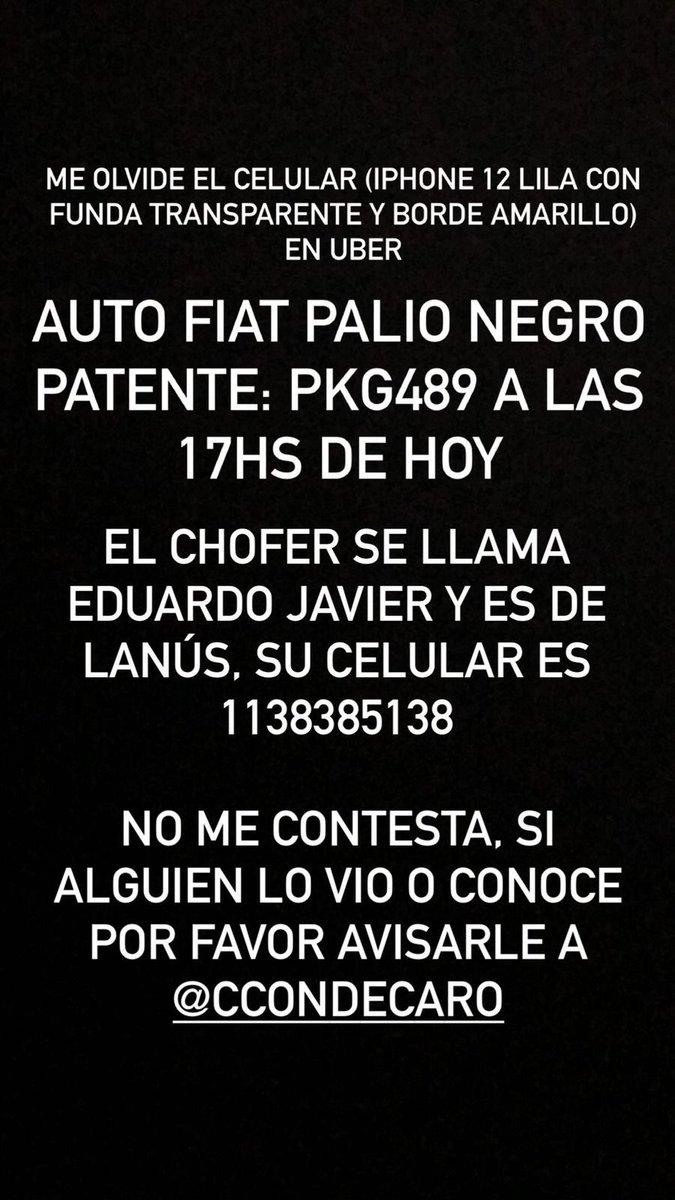 CondeCaaro's tweet photo. Hoy en Temperley deje mi celular en este auto que hoy en dia no me atiende y como siempre @Uber_ARG no me da ni MEDIA respuesta. Necesito que difundan. Si les ofrecen un iphone 12 lila con un golpe arriba a la izquierda, es mío por favor https://t.co/yP5mUtlwuZ