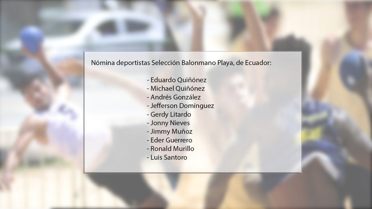 balonmano_EC's tweet photo. A continuación, los nombres de los integrantes de nuestra selección de balonmano playa en representación de Ecuador, quienes competirán en el mundial de Grecia a realizarse en el mes de Junio del presente año https://t.co/2p5RAVmfjg