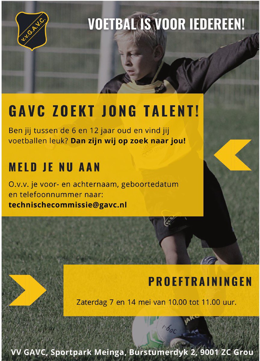 GAVC ORGANISEERT PROEFTRAININGEN VOOR JONGENS EN MEIDEN TUSSEN 6-12 JAAR! Aanmelden kan via: technischecommissie@gavc.nl