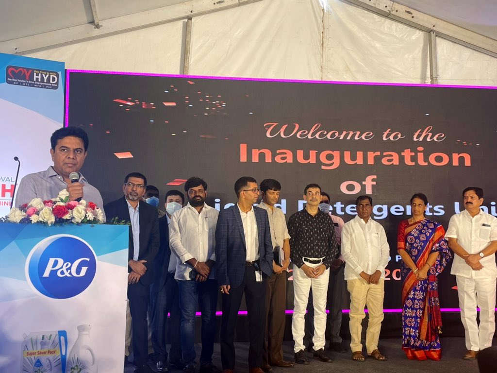 Ministers <a href="/KTRTRS/">#RAMpage</a> &amp; @SabithaindraTRS inaugurated <a href="/ProcterGamble/">Procter & Gamble</a>’s first liquid detergent manufacturing unit in Kothur. Industries Dept. Principal Secretary <a href="/jayesh_ranjan/">Jayesh Ranjan</a> and <a href="/ProcterGamble/">Procter & Gamble</a> Indian Subcontinent CEO Madhusudan Gopalan, and MLA Kale Anjaiah Yadav graced the occasion