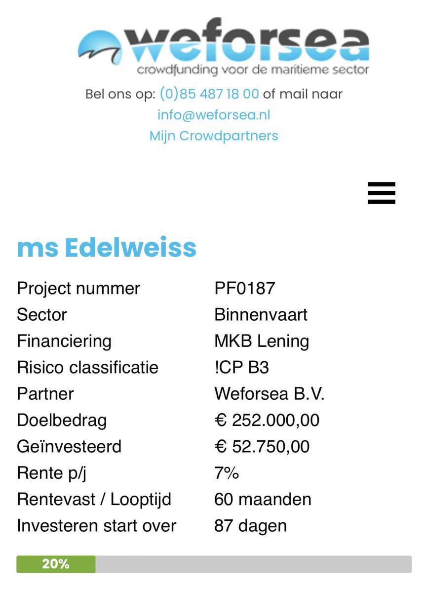 Nieuwe week en nieuw project. Inschrijven is vanaf nu mogelijk. Project staat inmiddels op 20%. #crowdfunding #urk #weforsea #maritime