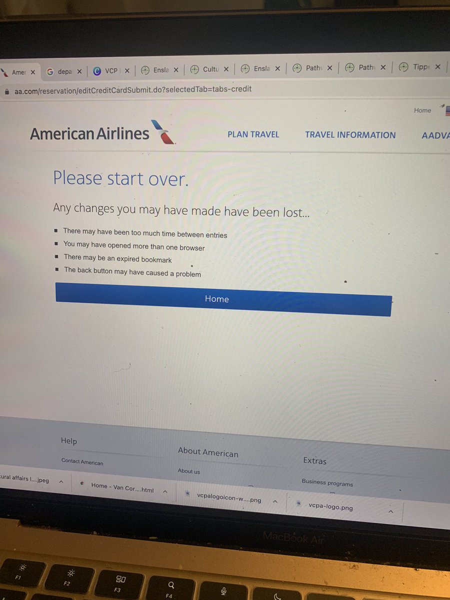 AshFRICKINAdams's tweet photo. @AmericanAir Hi! I keep trying to change my flight and I’m getting this message. I’ve tried 3 times on chrome on my laptop, twice on Safari, and twice on my phone. https://t.co/jR7NrxVjTl
