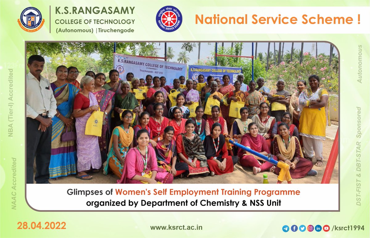 Glimpses of #WomenSelfEmployment Training Programme organized by the Department of Chemistry &amp; #NSSUnit of K.S.Rangasamy College of Technology at Atturampalayam on April 28, 2022