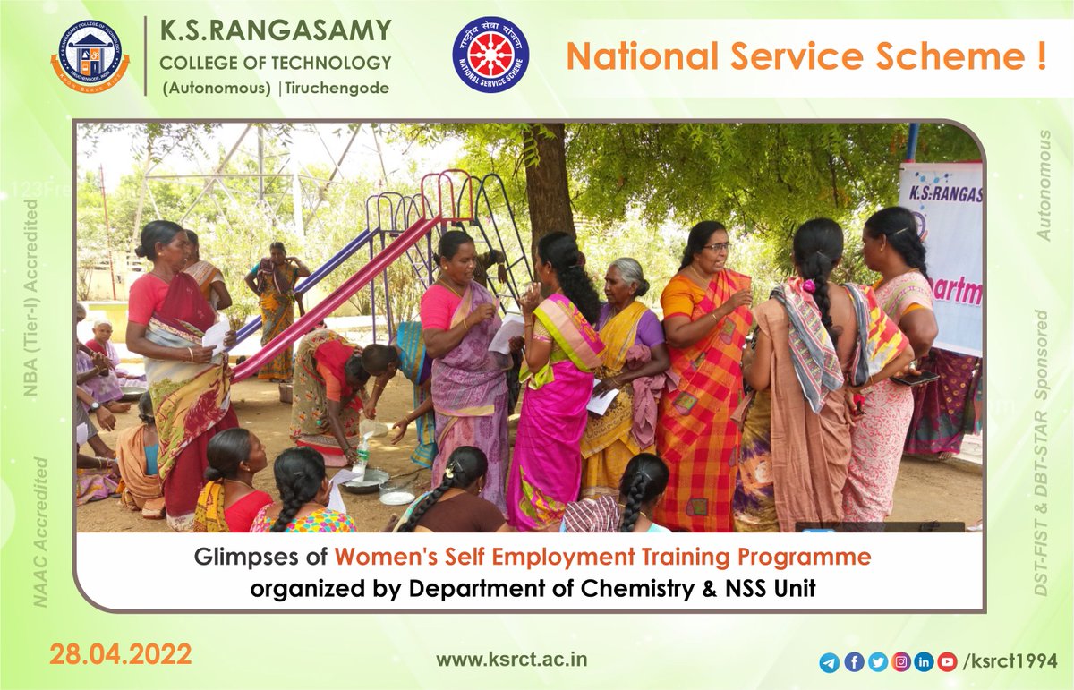 ksrct1994's tweet photo. Glimpses of #WomenSelfEmployment Training Programme organized by the Department of Chemistry &amp; #NSSUnit of K.S.Rangasamy College of Technology at Atturampalayam on April 28, 2022 https://t.co/rqFc8XxWfU