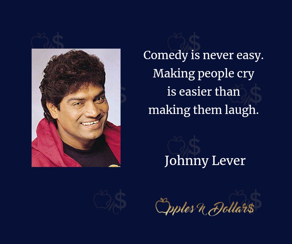applesndollars's tweet photo. Comedy is never easy. Making people cry is easier than making them laugh. - Johnny Lever

World Laughter Day!

#applesndollars
#applesndollarsdailymotivation
#worldlaughterday
#johnnylever
#comedy
#nevereasy
#makingpeoplecry
#easierthan
#makingthemlaugh https://t.co/iQhB8dWpvI