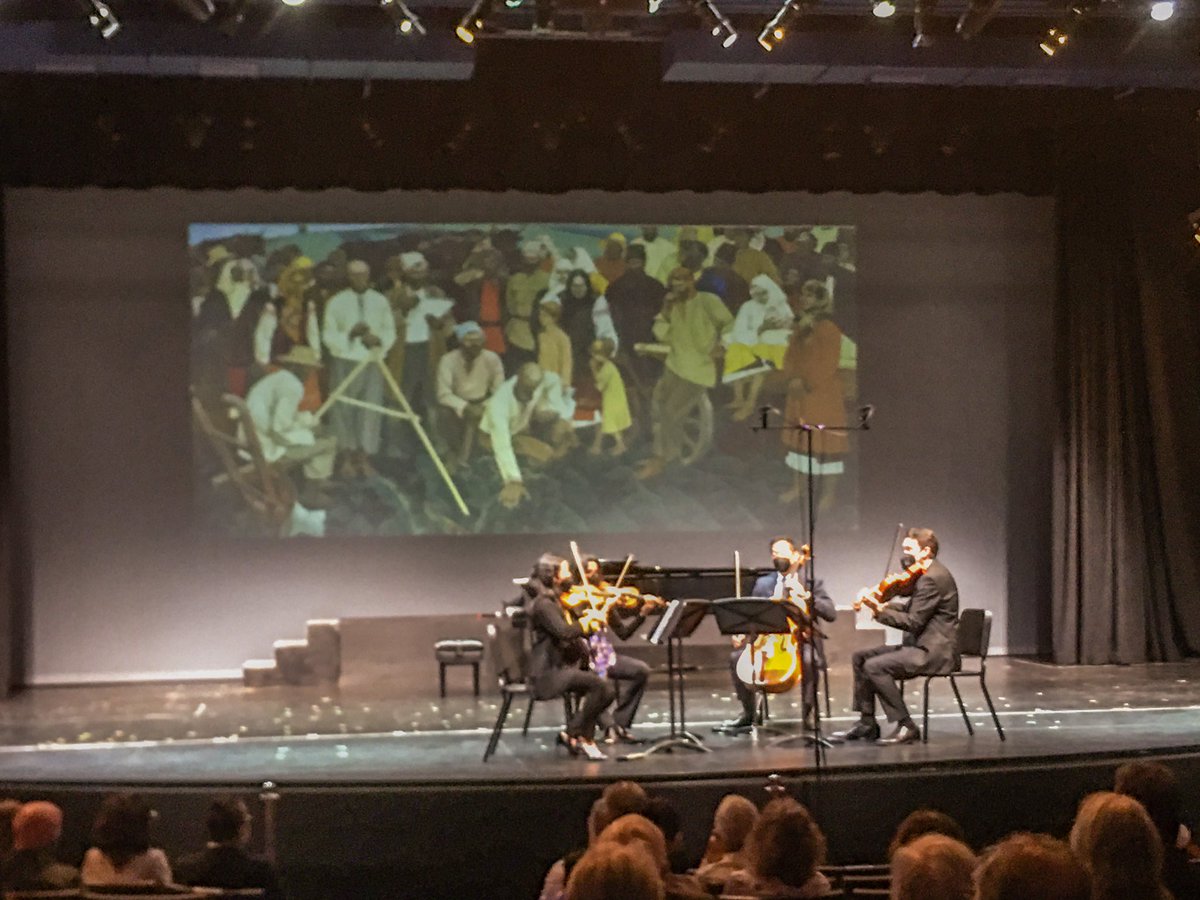 AlexeySteele's tweet photo. Dad's remarkable masterpiece "The Land" backing Prokofiev's qurtet tonight at Frost Auditorium https://t.co/OdxWzlTPB7