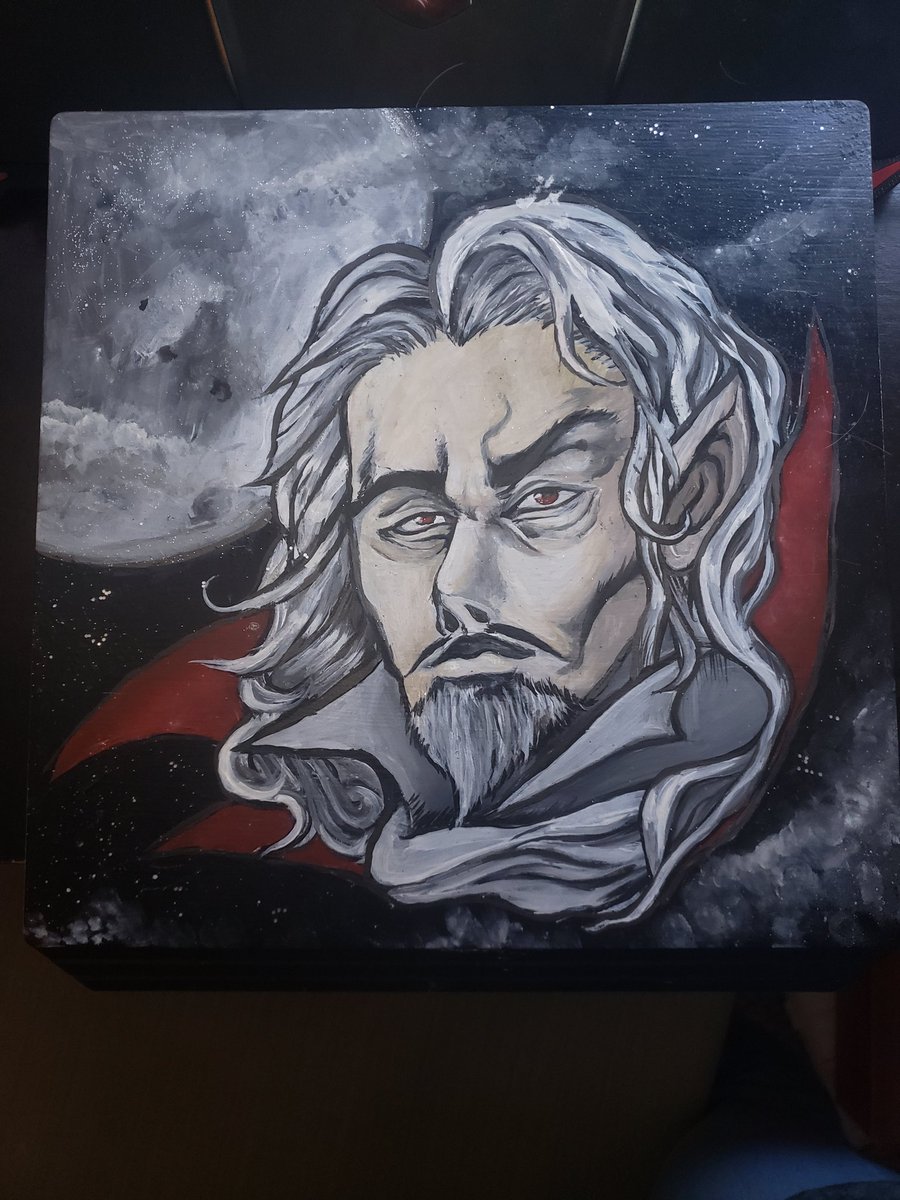 Wordy_Dird's tweet photo. Painted this #Castlevania art on my PS4 forever ago. I still love him but he's a bit.. lumpy and I can do better now so I'm gonna sand it off and paint something new!
#playstation #customization #fanart #dracula #deleteyourart #traditionalart https://t.co/Wg4JeYaAuM