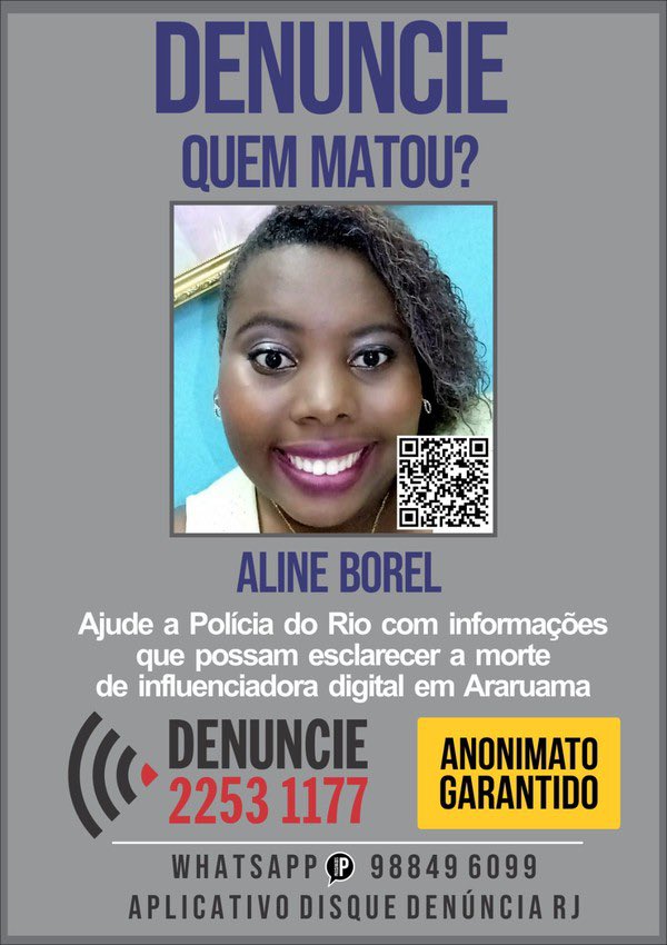 Se você tem alguma informação importante e relevante que ajude a solucionar o assassinato cruel da Aline do Borel, entre em contato com o Disque Denuncia!

#JusticaPorAlineBorel