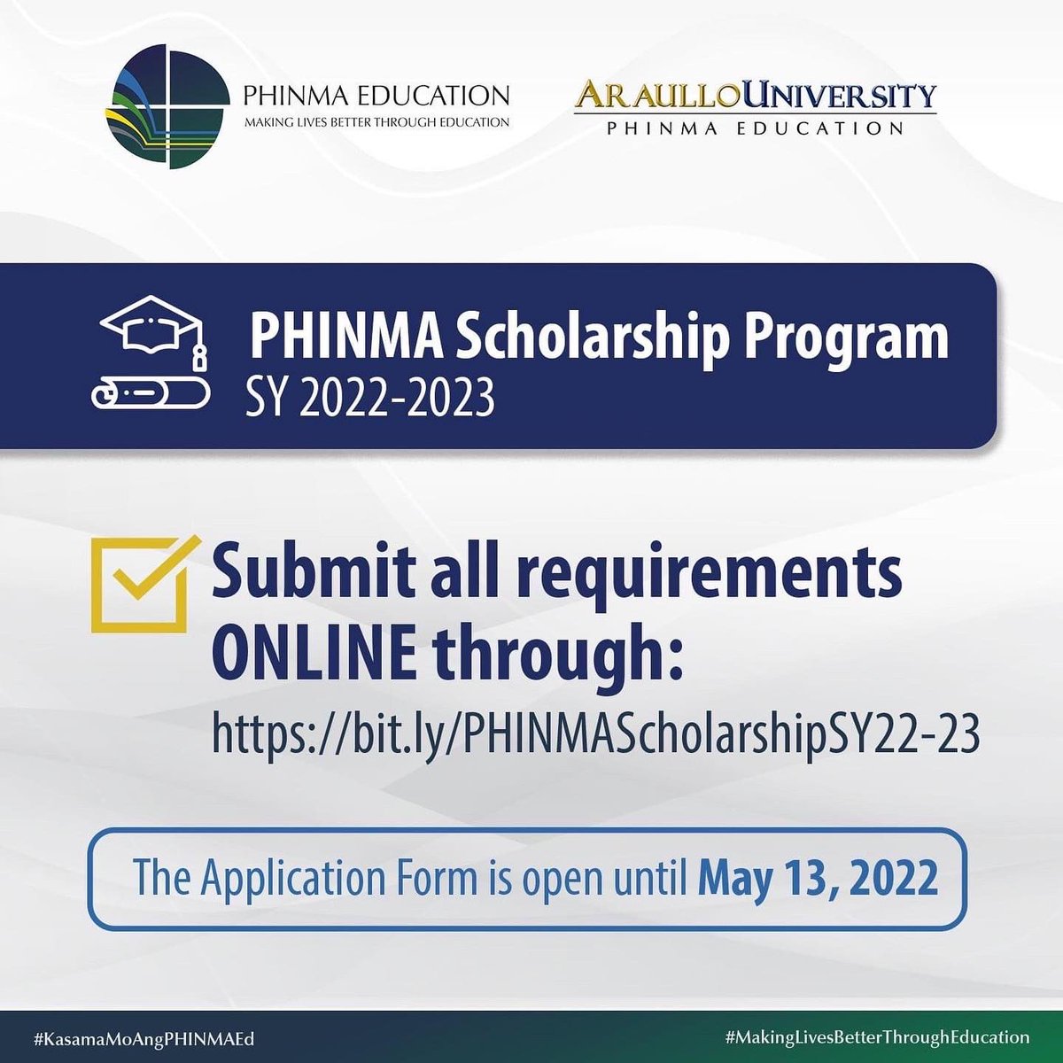 phinmaau's tweet photo. 📌 We are now accepting applicants for PHINMA Scholarship Program! 

APPLY NOW! 
https://t.co/hujrQe4828 https://t.co/yWjaAXMzta