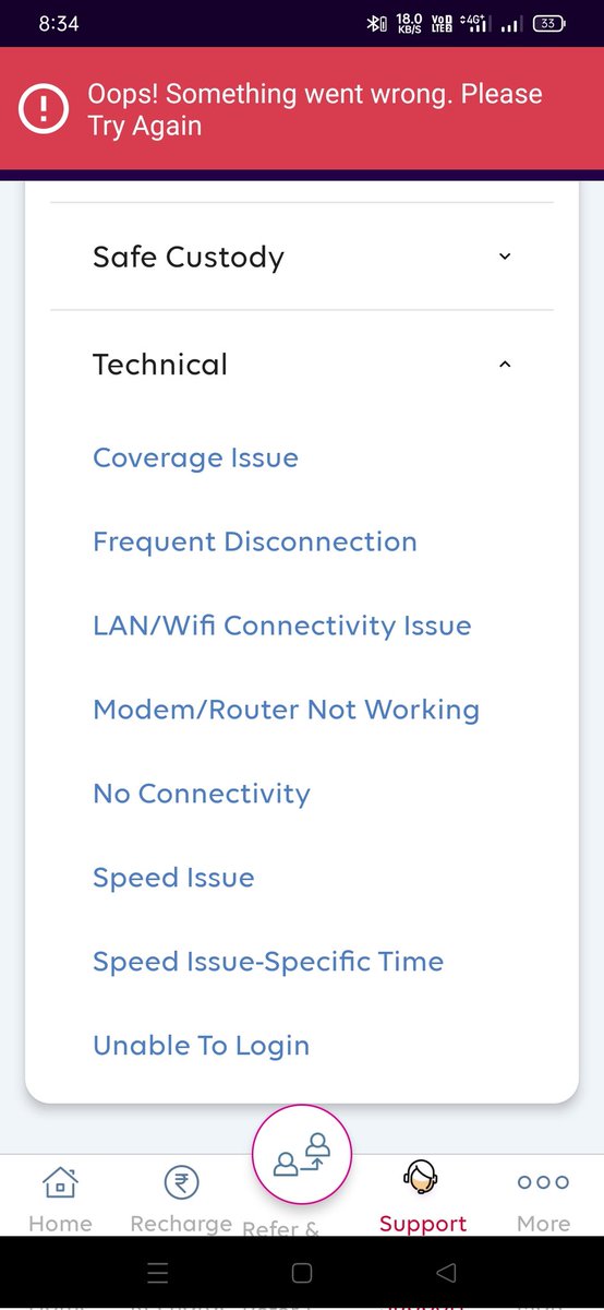 KansasWard's tweet photo. @tataplayfiber Guys first of all there is no connectivity at all from last few hours. I opened Tata Play Fiber Android app and it's showing error. Not even able to raise a connectivity complaint! This is not happening for first time. Kindly take action on this. Bad service https://t.co/1ldcILIgIq