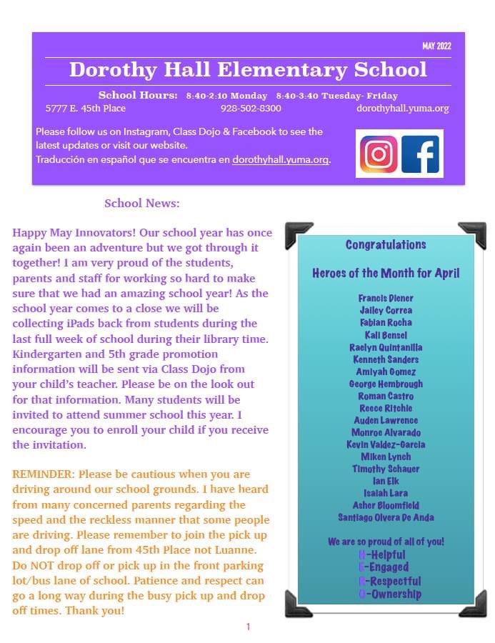 DHallElementary's tweet photo. May Newsletter #DorothyHall #Innovators https://t.co/Vvhptq6Fij