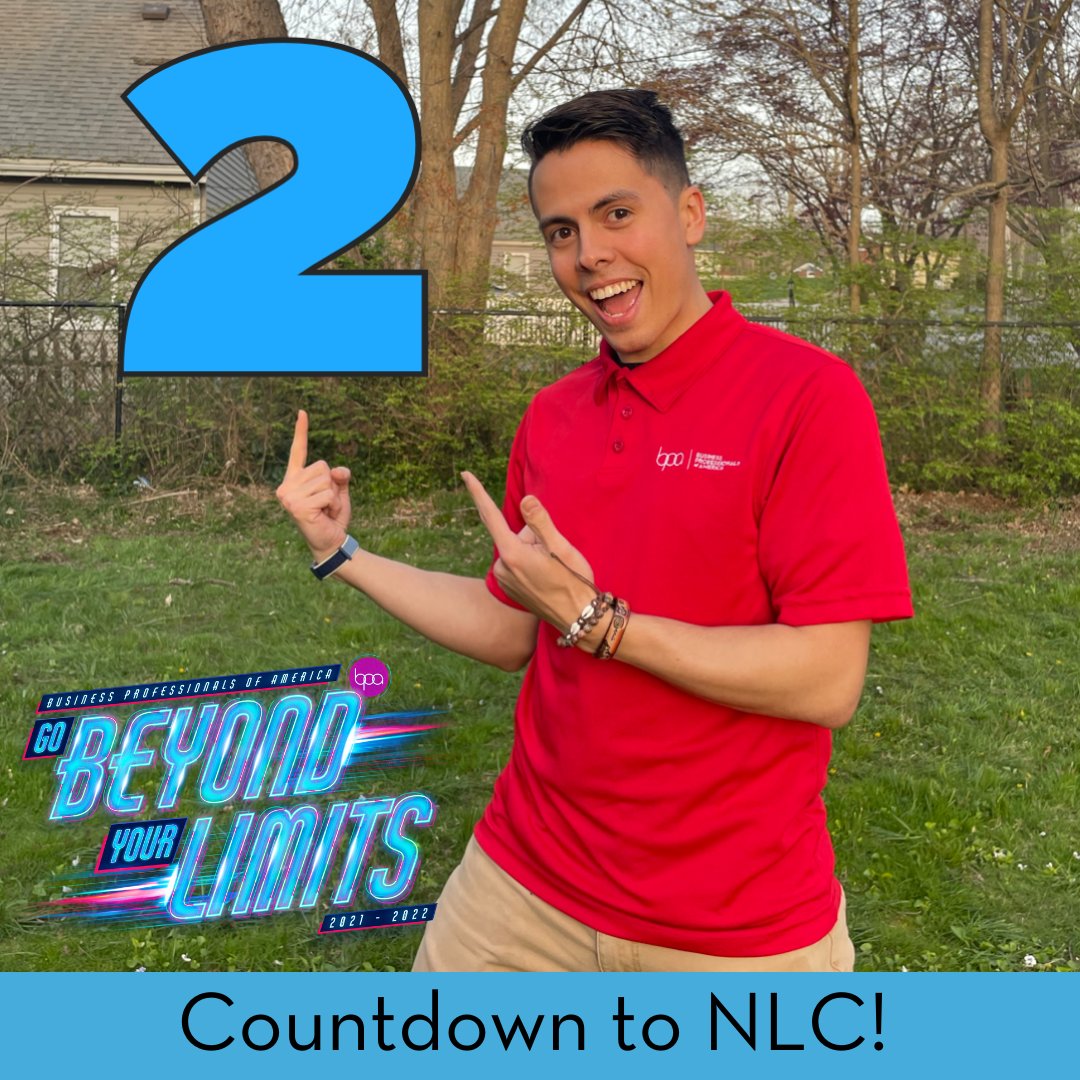BPAconnect's tweet photo. T-minus TWO days until the 2022 National Leadership Conference! John Lucas Guimaraes, Post-secondary Division President, can’t wait to meet members from around the country, trade pins, and attend the business meetings! What are you looking forward to? #BPANLC2022 #BPAALLDAY https://t.co/Q6pWpylFBd
