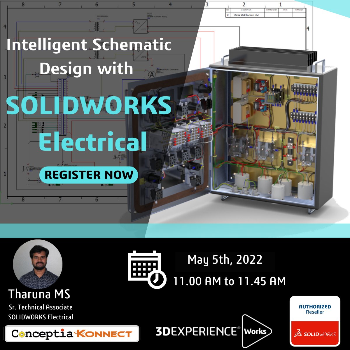 CK_SolidWorks's tweet photo. Webinar: An Introduction to Intelligent Schematic Design with SOLIDWORKS Electrical

Date and Time: 5th May 2022, 11.00 AM - 11.45 AM

Speaker: Tharuna MS

Register Now: https://t.co/2iJmMr7XWh

#solidworksdesign #Solidworkselectrical #electrical #electricaldesign #design #3D https://t.co/BWwxGpykUs