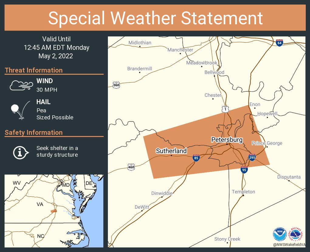 NWS Wakefield on Twitter "A special weather statement has been issued for Petersburg VA
