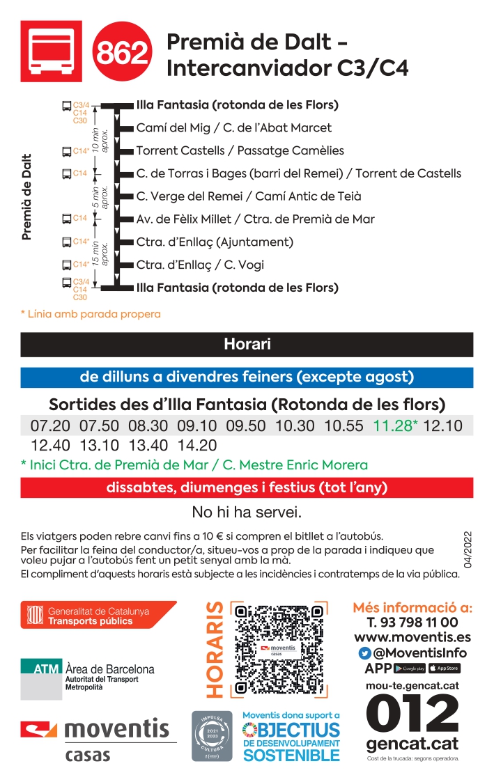 MoventisInfo's tweet photo. 🚌Avui, 2 de maig, una nova línia d'autobús llançadora (862),operada per #Moventis_CASAS, recorrerà diversos punts amb inici i final a la parada de l'illa Fantasia,
on enllaça amb la línia directa #C3_4 que connecta Vilassar de Dalt, Premià de Mar i BCN https://t.co/YME1N6Fm4D https://t.co/DcwpnwJN8w