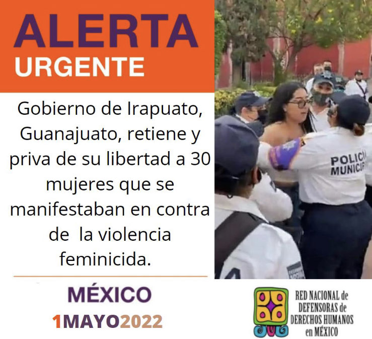 RedDefensorasMx's tweet photo. 🚨#ALERTAURGENTE /Exigimos la inmediata liberación de las activistas detenidas en Irapuato, Gto. y el respeto y garantía del derecho a la protesta y libre manifestación. ⁦⁦@ONUDHmexico⁩ ⁦@A_Encinas_R⁩ ⁦@LorenaAlfaroG⁩ https://t.co/FnKIeHYMA6