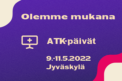 Sosiaali- ja terveydenhuollon ATK-päivät Jyväskylässä 9.–11.5.2022.
Tervetuloa osastollemme C.110 keskustelemaan ja tutustumaan DigiIN-hankkeeseen.
#atkpaivat <a href="/THLorg/">THL</a> <a href="/AaltoUniversity/">Aalto University</a> <a href="/Akatemia_STN/">Strateginen tutkimus</a> <a href="/uniofjyvaskyla/">University of Jyväskylä</a>
digiin.fi/events/sosiaal…