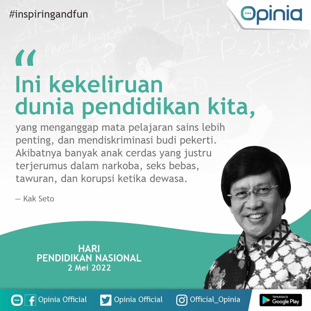 Opinia_Official's tweet photo. Selamat Hari Pendidikan Nasional | 2 Mei 2022
#pendidikan #sekolah #opinia #opinian #medsosindonesia #inspiring #fun #idea #artikel #petisi #poling #opini #esai #cerpen #cerbung #puisi #humor #resensi https://t.co/SXjDt2SYLz