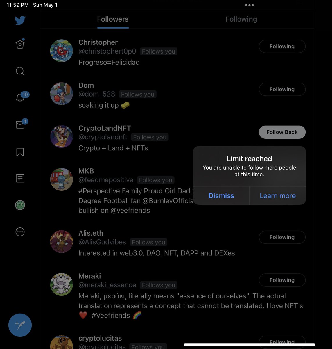 eosblockchain's tweet image. Followed and was followed so many people from the @veefriends community Twitter told me to chill haha! Crazy tight community love the Vee fam! 💚🦏