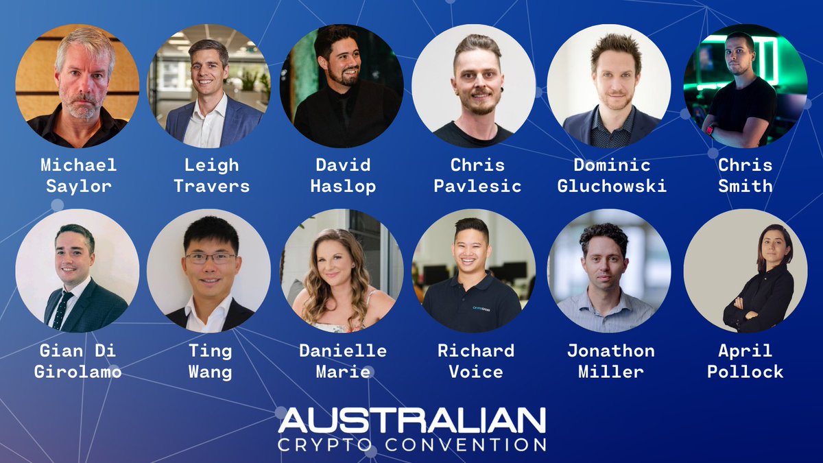 AusCryptoCon's tweet photo. With over 4 months to go we still have so many speakers to announce! Here's a recap of who we have announced to date! 

@SwyftxAU @MicroStrategy @Binance_AUS @GetCoinJar @COINSTOPio @thecryptodenau  @Coinstop @shesblocksavvy @cryptospendAU @krakenfx @bitrefill @bigesports_gg https://t.co/1aFxgewP92