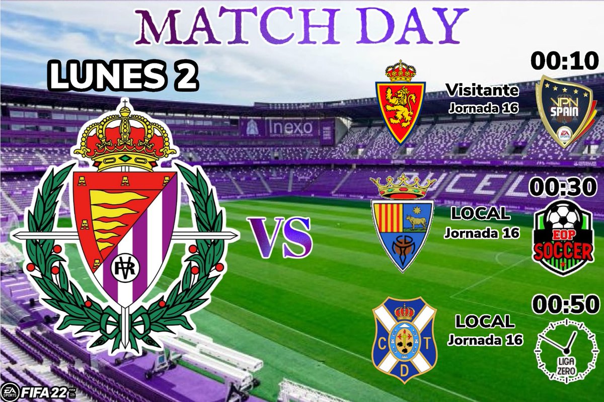 [#CALENDARIO]

🎮⚽MatchDay⚽🎮

🏆I @VPN_SPAIN
🆚I <a href="/VPN_Zaragoza/">VPN_ZARAGOZA</a>
🏟️| La Romareda
🗓️I 16ª Jornada
⏰I 00:10

🏆I @Estrella_Only
🆚I <a href="/VPN_Teruel/">VPN Teruel</a>
🏟️| José Zorrilla 
🗓️I 16ª Jornada
⏰I 00:30

🏆I <a href="/LigasZero/">Liga Zero</a>
🆚| <a href="/VPNCDTenerife/">CD TENERIFE VPN🏴󠁧󠁢󠁳󠁣󠁴󠁿</a>
🏟️| José Zorrilla 
🗓️I 16ª Jornada
⏰I 00:50