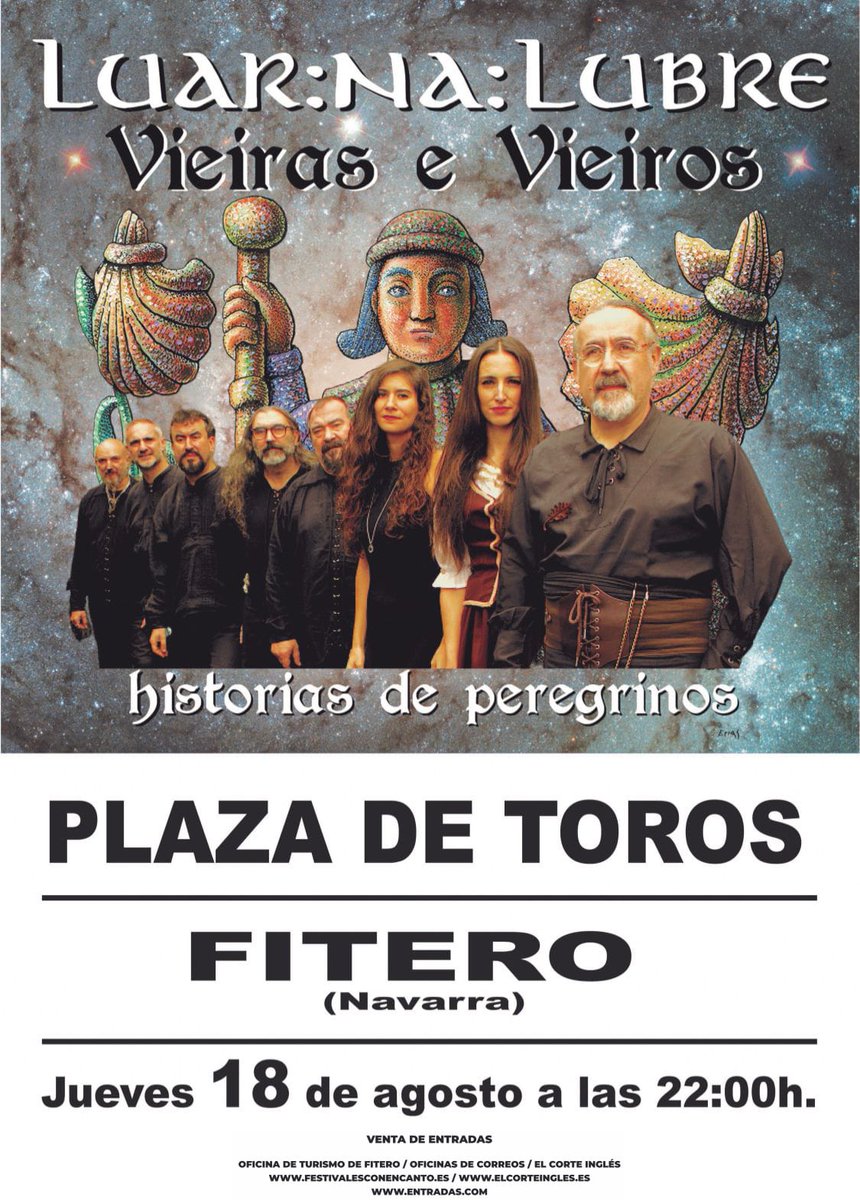 TurismoFitero's tweet photo. Luar Na Lubre
#vieiras e #vieiros
Historias de peregrinos
18 de agosto en #Fitero
#FestivalesConEncanto
Entradas a la venta online y en la Oficina de Turismo
@de_fitero https://t.co/rc9yQgbPEV