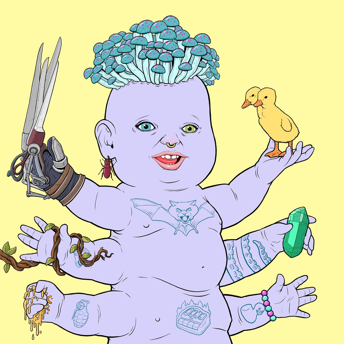 #NFT GIVEAWAY! 👶🐛

🔥 Join our space: x.com/i/spaces/1djxX…

🔥 Retweet &amp; tag 3 friends.

We're giving away Toddlerpillar #464 when we hit 120 people in our Twitter space!!

The winner must be in the space when they are called!