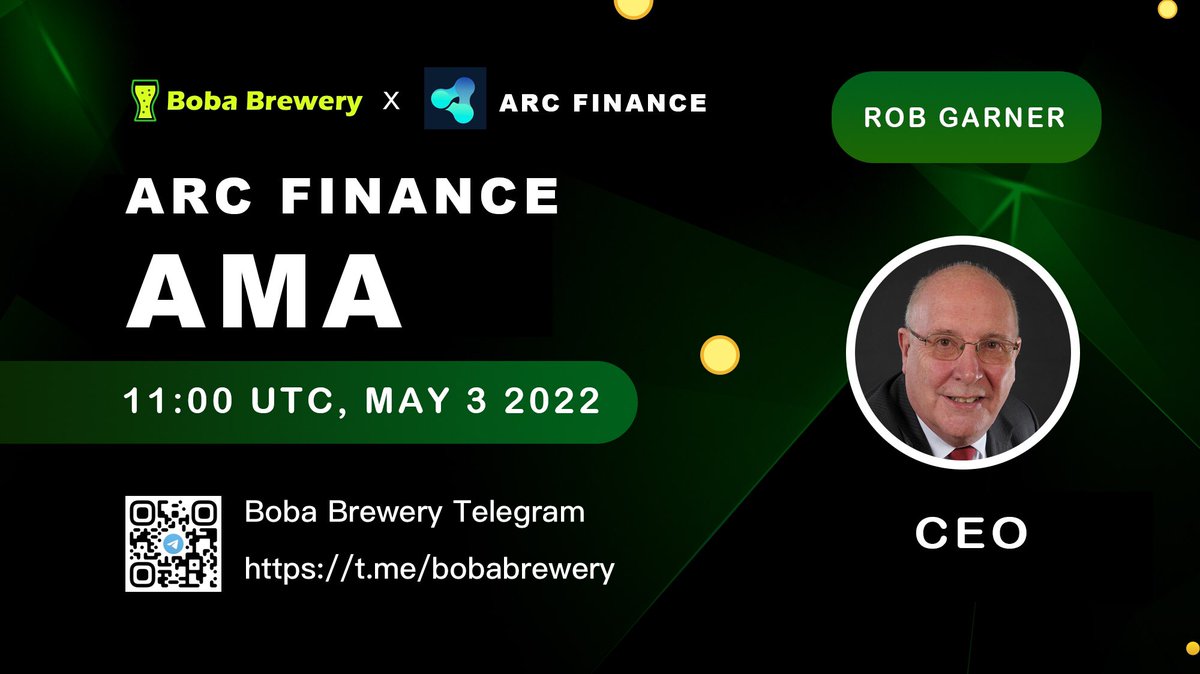boba_brewery's tweet photo. 🔈Brewery AMA - Rob Garner from @Arc__Finance

⏰11:00 UTC, May 3 2022

🎁Leave questions below for Arc Finance AMA, 5 picked questioners would win 💵$20 USDT each.

Join AMA to win extra rewards during free-asking segment🪂

Explore Arc Finance: https://t.co/umP9Qnws8Z https://t.co/aPLMDcwZ8I