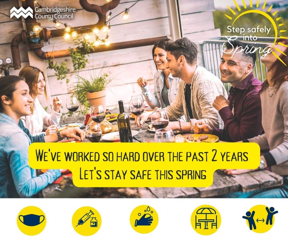 SouthCambs's tweet photo. While we’re out and about and enjoying the weather, here are some simple ways to #StepSafelyIntoSpring:
· Get your vaccine
· Meet friends outside
· Continue to wash your hands
· Consider wearing a face covering in crowded spaces
Vaccine info: https://t.co/bQg8DNnE4g https://t.co/qoybzWghas
