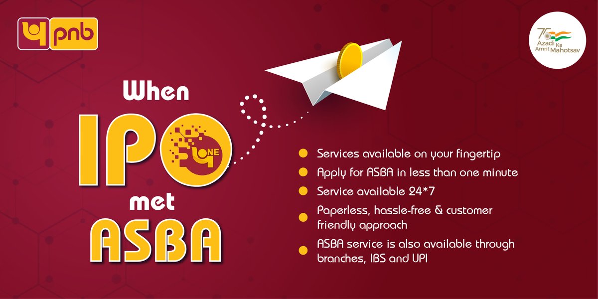 pnbindia's tweet photo. The feature we were all waiting for - ASBA through Mobile Banking!
If you're planning to apply for IPO, make friends with ASBA. To know more about it, visit: https://t.co/GlzDVjqEiF
#ASBA #Mobile #banking #pnboneapp #AzadiKaAmritMahotsav
@AmritMahotsav https://t.co/dNWFKZaZZ5
