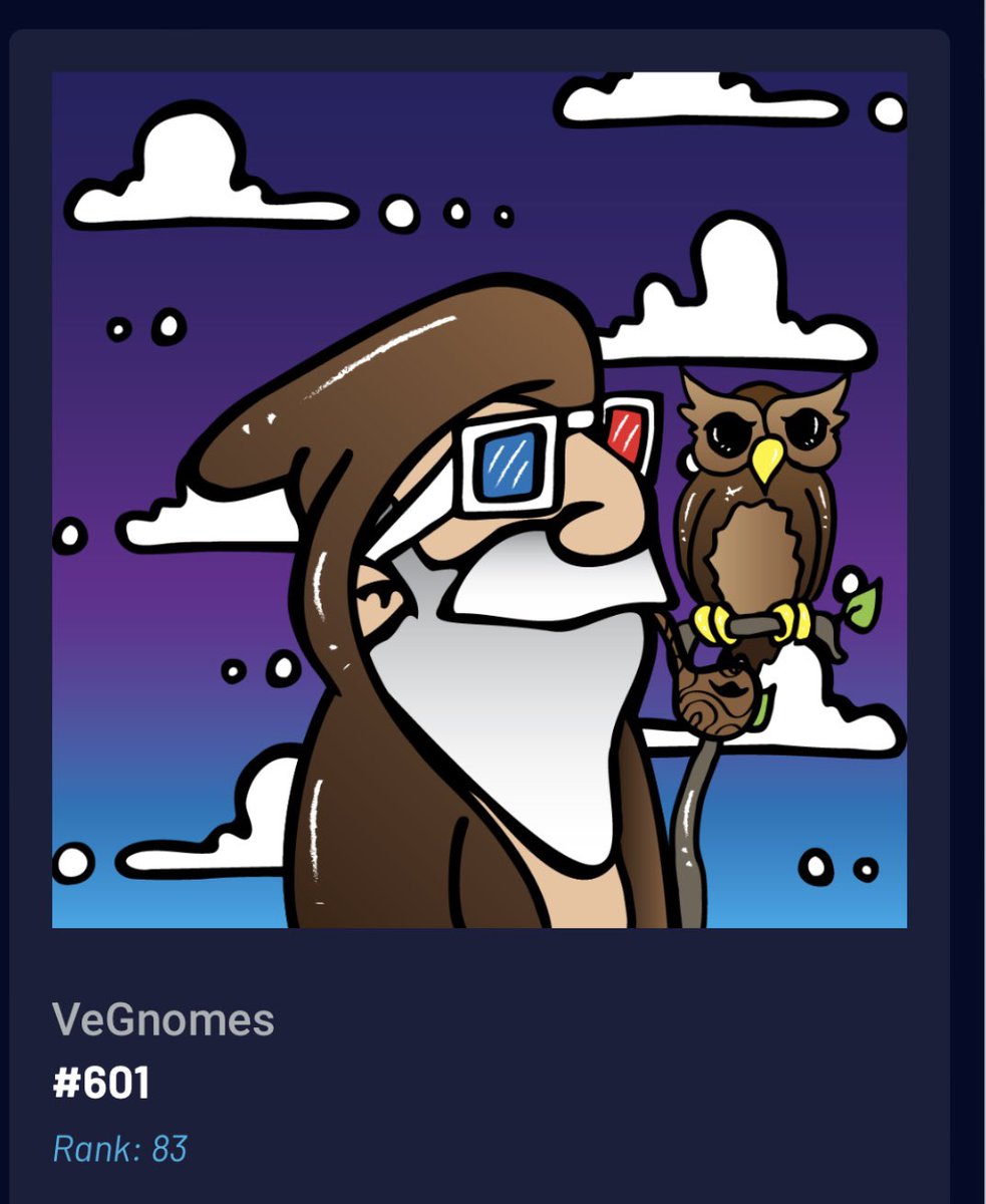 My_NamesJames's tweet photo. Win this awesome @VeGnomes_NFT for only 5 VET ๐ฅ head over to #VeGnomes and enter the raffle!! https://t.co/90853vMop8 rank 83 with rare brown owl ๐คฉ #vefam #vechain #vnft #Giveaways #VET https://t.co/QFwKXPsUpZ