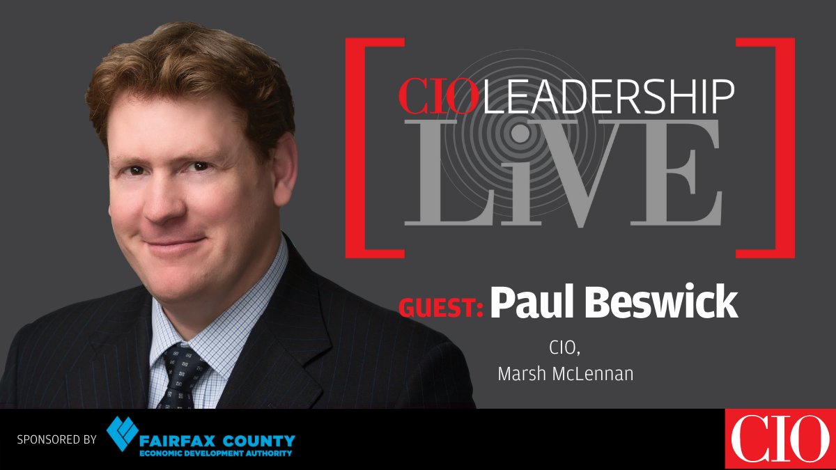 CIOonline's tweet photo. Don't forget to watch: #CIOLeadershipLive on Wednesday, May 4 at 12 pm ET. @MaryfranJohnson interviews Paul Beswick, CIO of #MarshMcLennan. They'll discuss fostering IT velocity, delivering the future with IT, etc.
#CIOrole #ITStrategy #ITLeadership #ITVelocity @MarshMcLennan https://t.co/XPGvNItgwW