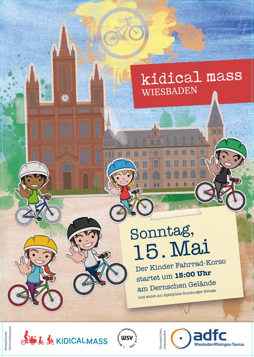 Am 15.5 sind wir auch in Wiesbaden wieder am Start mit einer kidical mass und wir zählen auf euch! Sagt allen euren Freunden bescheid und radelt alle mit!