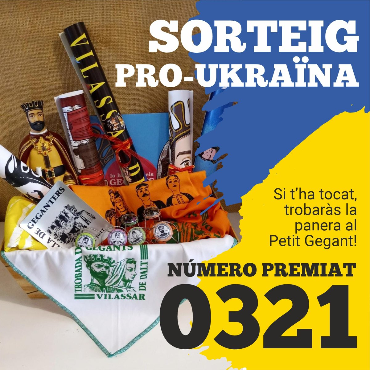 La iniciativa dels <a href="/gegantsvilassar/">Gegants de Vilassar</a> ha recaptat 314€, que es destinaran a entitats de cooperació amb Ucraïna. 

El número premiat és el 0321! Gràcies Colla Gegantera, i gràcies un cop més gent de #Vilassar!