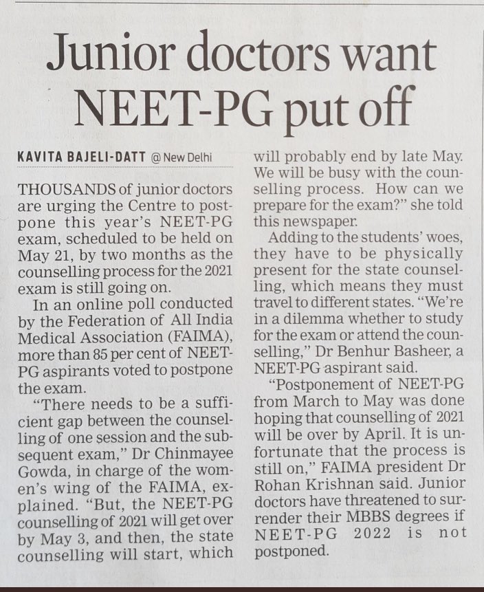 DrNirajSingh4u's tweet image. Postpone #NEETPG2022 in view of the ongoing counselling of #NEETPG 21 which should have been over months before @MoHFW_INDIA @NMC_IND @mansukhmandviya @DghsIndia @dnbfoundation