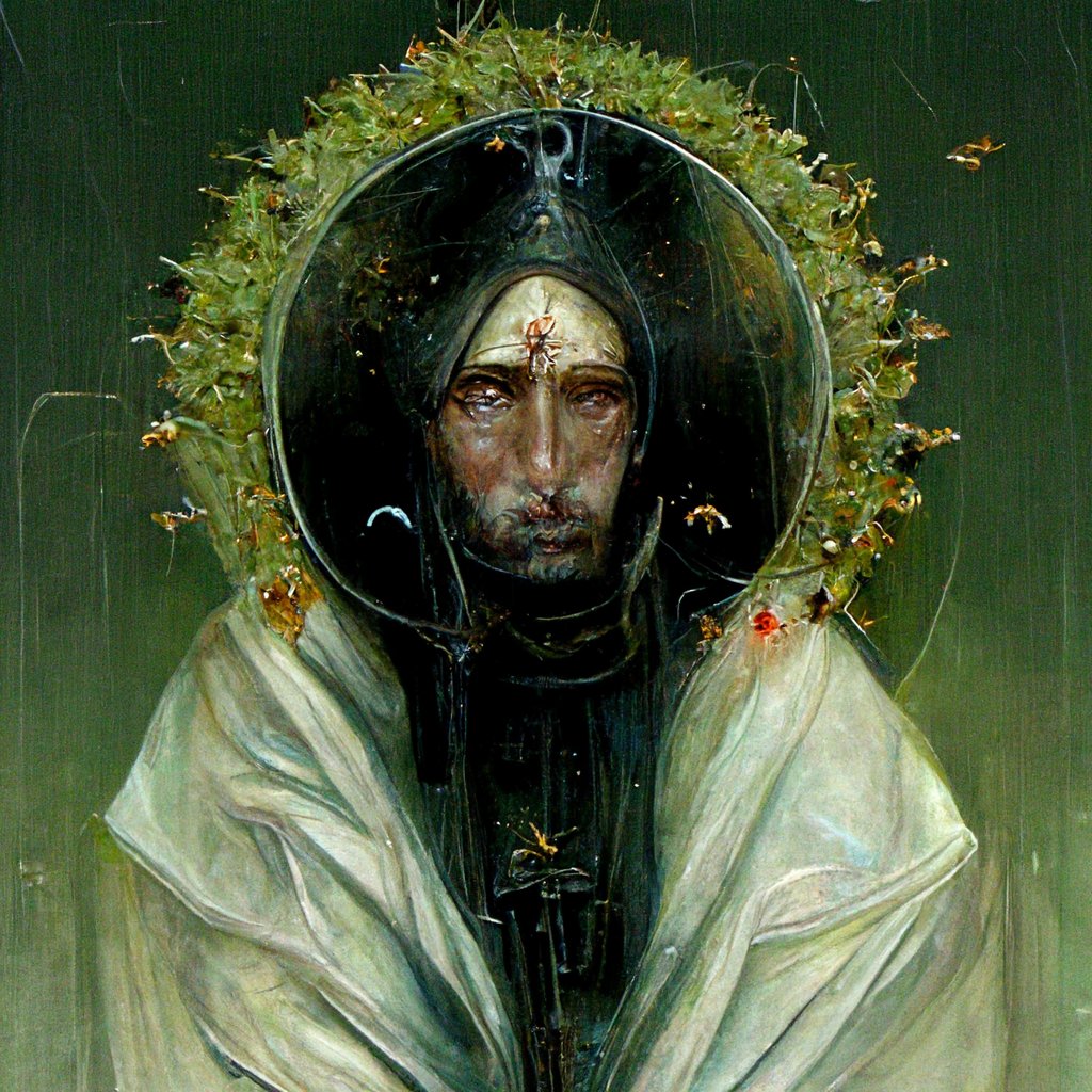 A dangerous, yet passive insectoid cybersaint, the Saint of Aphids possesses an ability tied to his vows that converts all the liquid in any living thing that he touches into honeydew. He spends his days slowly feeding upon his victims while his cult guards others from him.