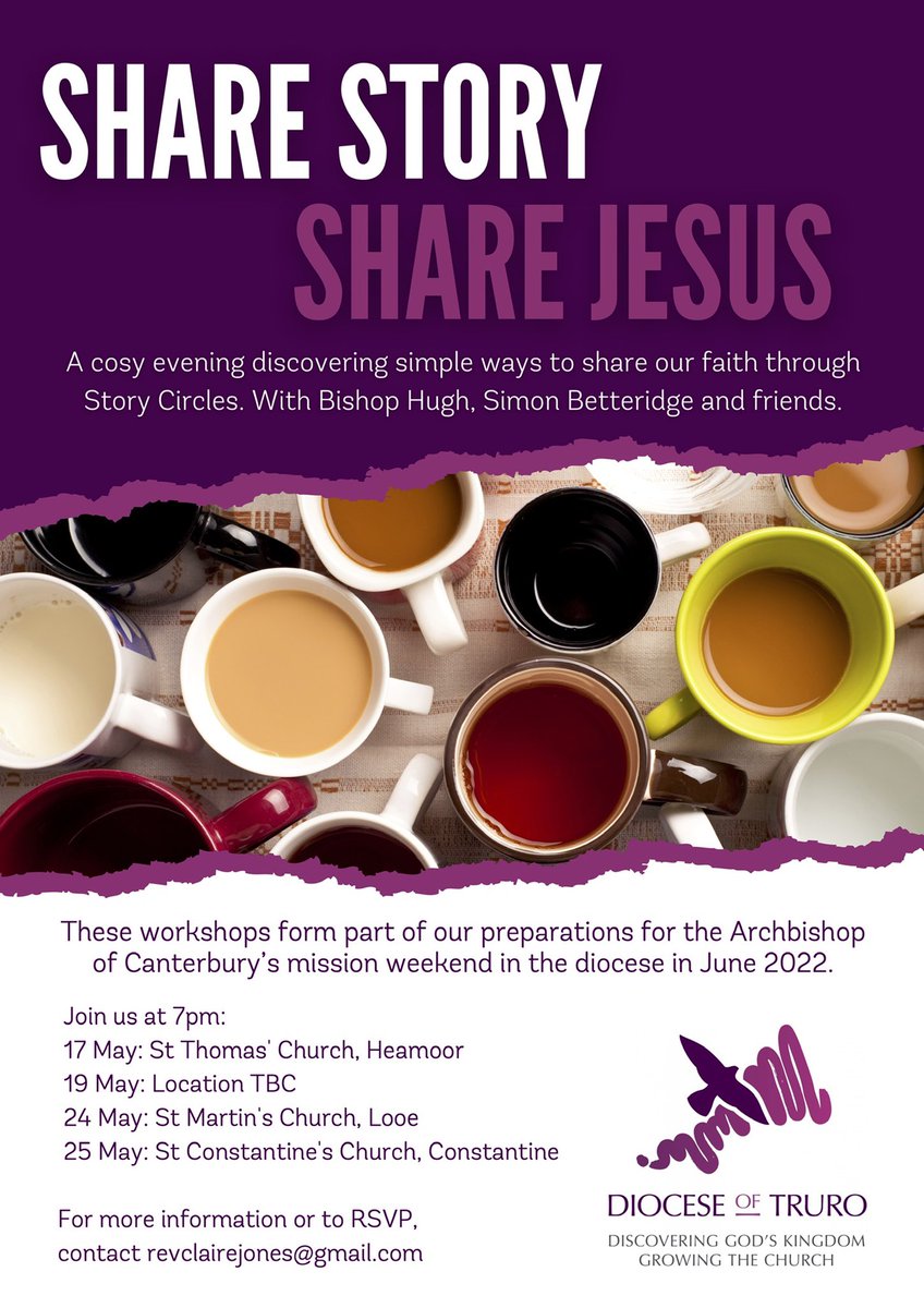 Hugh Nelson (@bishopstgermans) on Twitter photo Hey <a href="/DioTruro/">Diocese of Truro</a> Would you like to discover a really simply way to share your story of faith with others? These evenings will be relaxed, fun and full of stories, all of it in preparation for the Archbishop of Canterbury’s mission visit in June. revclairejones@gmail for more info Hey <a href="/DioTruro/">Diocese of Truro</a> Would you like to discover a really simply way to share your story of faith with others? These evenings will be relaxed, fun and full of stories, all of it in preparation for the Archbishop of Canterbury’s mission visit in June. revclairejones@gmail for more info