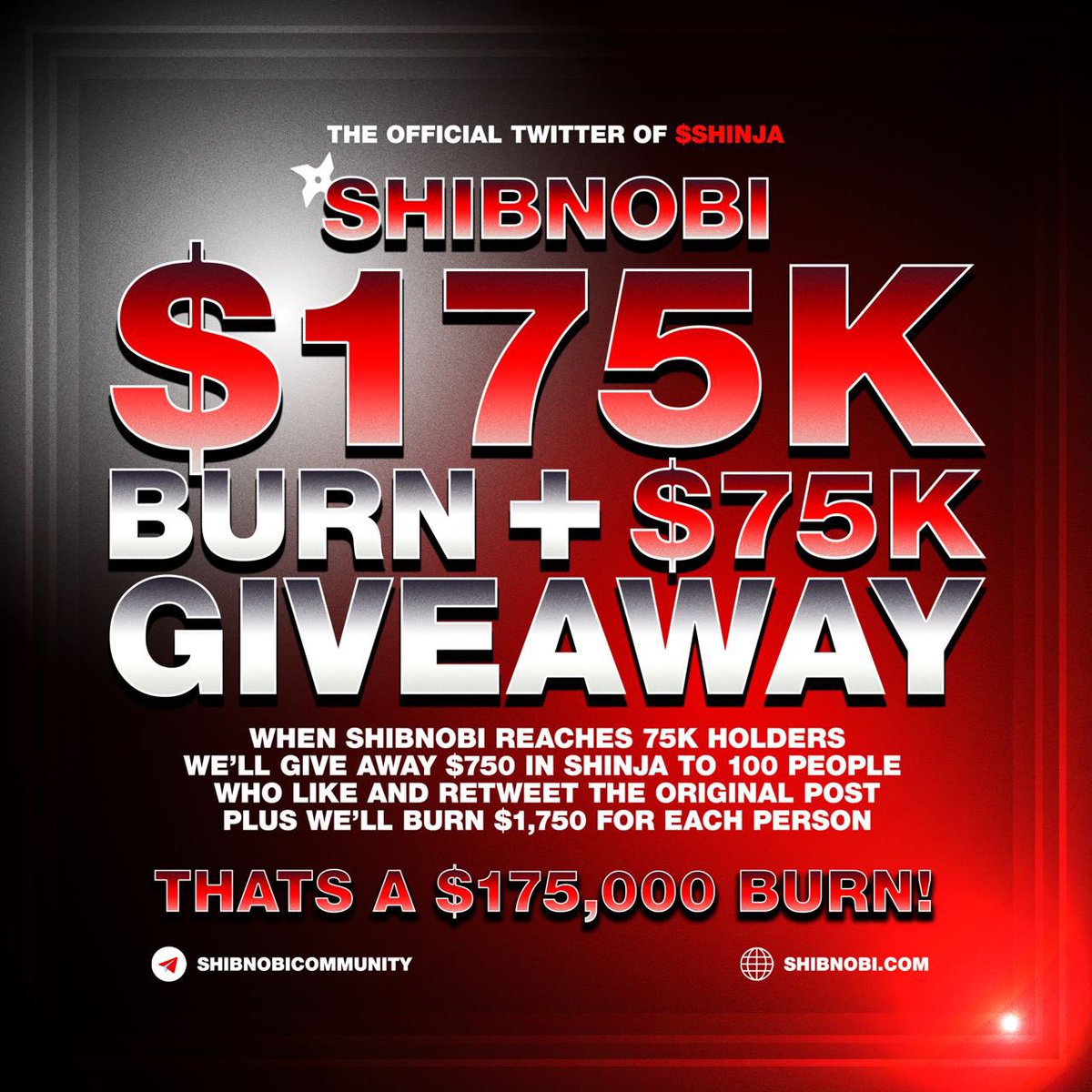 Another giveaway + BURN! 🔥🥳

Remember to “Like &amp; RT” the original tweet beneath this tweet to participate!🥷

 #Shibnobi #SHINJA $Shinja #ShinjaFam #ShibnobiArmy