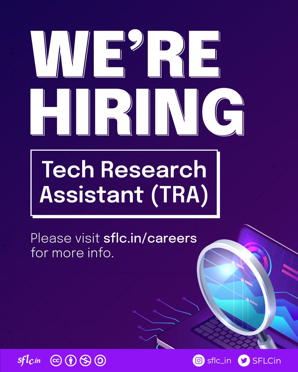 SFLCin's tweet photo. #HIRINGNOW 
https://t.co/R7wWHinlZx is inviting applications for the post of Tech Research Assistant. 
Applicants experienced or interested in working on #Patents, especially #SoftwarePatents are encouraged to apply.
For more info visit - https://t.co/2g2fkicnUW
#Hiring #careers https://t.co/mHb4oJy7LF