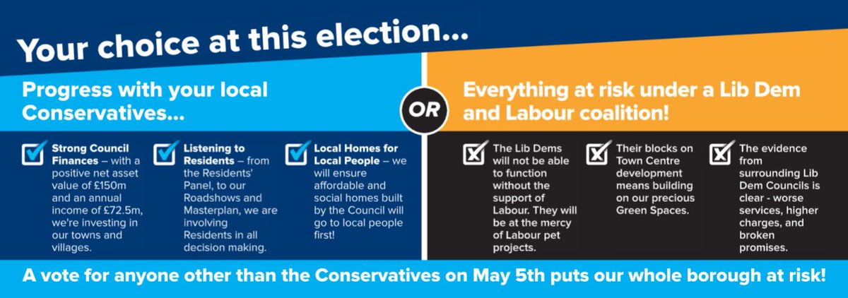 The #Woking Lib Dems are desperate to frame this election around national issues, because they have NOTHING to offer locally. Their ONLY idea is forming a Town Centre Masterplan - something we have been talking abour and working towards for the last TWO YEARS!!

#VoteConservative