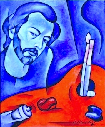 ZinovyShersher's tweet photo. "ARTIST", is one of my old paintings. It was exhibited in several exhibitions, Art expos in LA and NY. Surprisingly it looked like my portrait😀. 
On the way back from New York it was stolen from the shipping box, so later, after a couple of years, I had to make another one. https://t.co/LCtqcimmyO