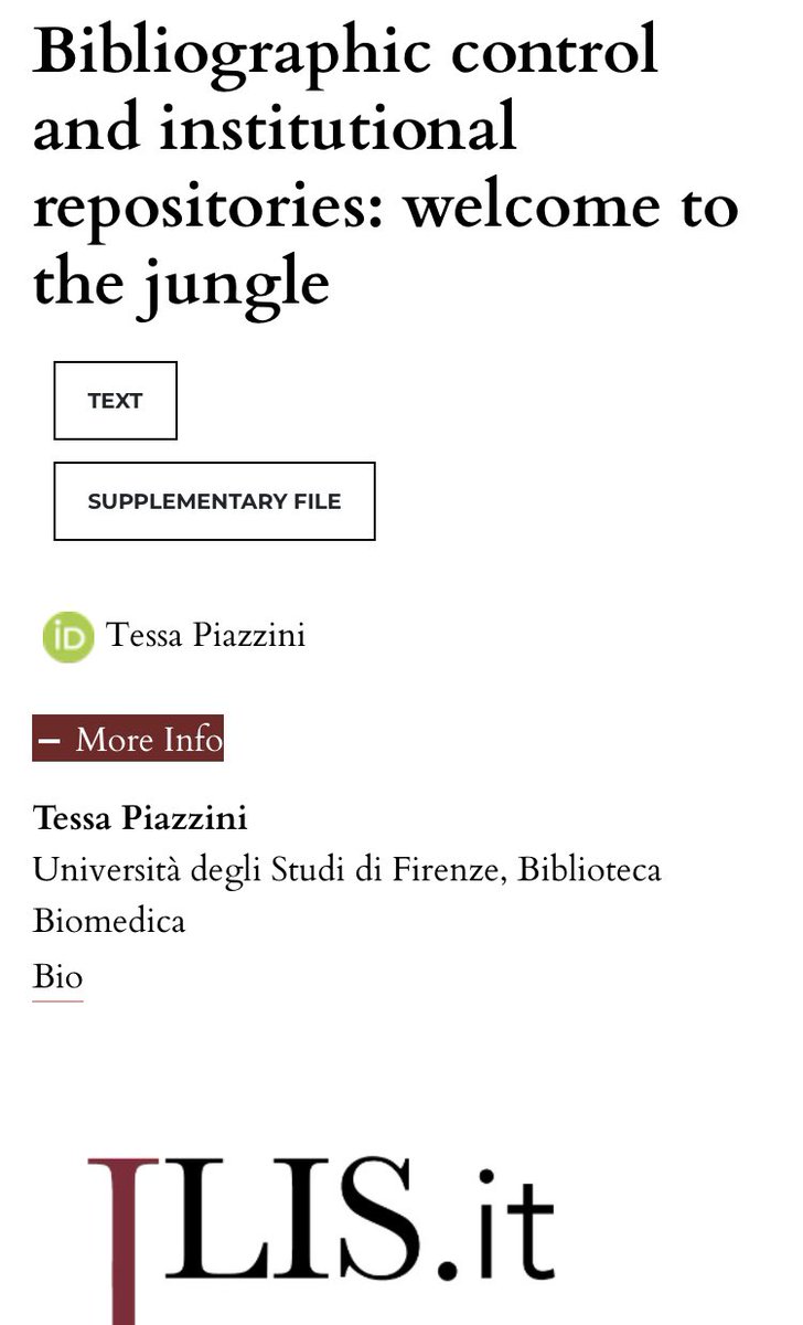 jlis_it's tweet photo. 📍Tessa Piazzini @UNI_FIRENZE ➰ Bibliographic control and institutional repositories: welcome to the jungle 📂 V.13, n.1 2022 https://t.co/LMmhXVDGvE #metadata #authoritycontrol #repository https://t.co/rOMM0gvmVd