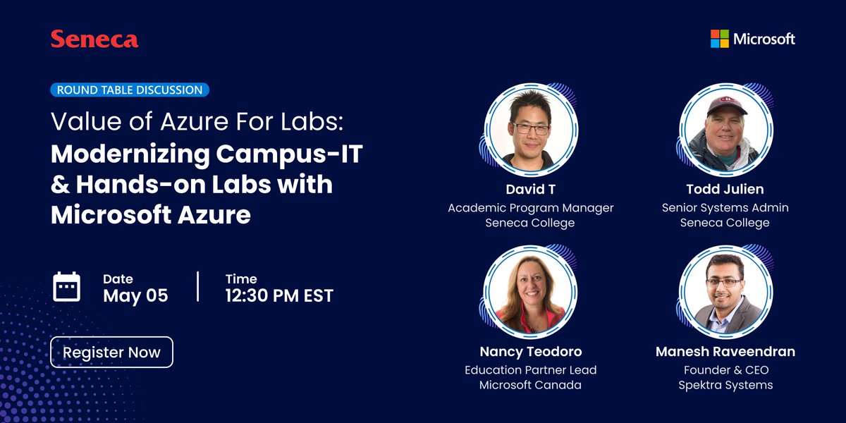 SpektraSystems's tweet photo. Learn how you can use @Microsoft Azure-based solutions to deliver modern education and provide impactful hands-on experiences to students.  

Join professor from @SenecaCollege, EDU Lead from @Microsoft, and EDU-IT expert from @SpektraSystems

Register at https://t.co/H90zVrFyju https://t.co/1lQDPeXShK