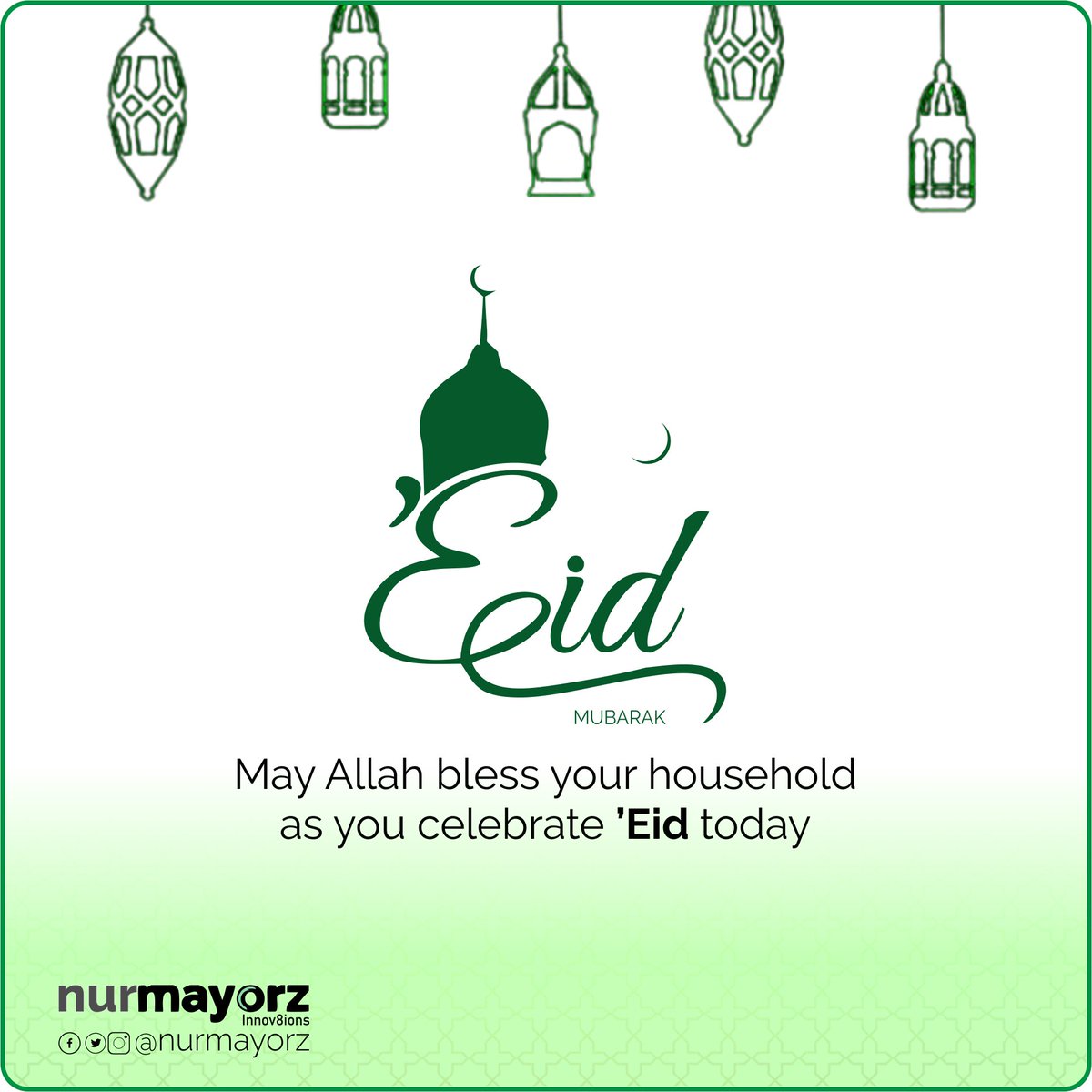 Eidul Mubarak to the entire Muslim World,

May Allah bless your household as you celebrate ‘Eid Today! Aameen.

Eidul-Mubarak from all of us #NurMayorz Innovations

#Eidulfitr2022 #EidulFitr1443