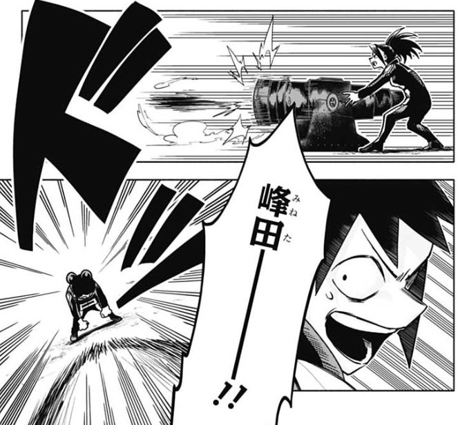 Sero's bestie D|ES, in a valiant effort. Momo gets disqualified because she hit him in the face. She said she was aiming at his feet but turns out MINETA DID IT ON PURPOSE! (Sero he did it for you!!)
Iida: Aaaah! There you go again using sneaky measures!