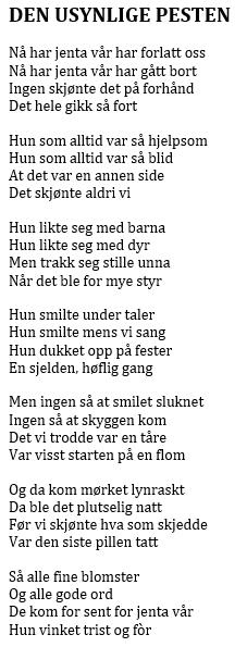 Jeg har et seiglivet håp om å en gang kunne lage et "konseptalbum", med dikt om alle som bor i et fiktivt tettsted. Her er (nok) en mørk start: